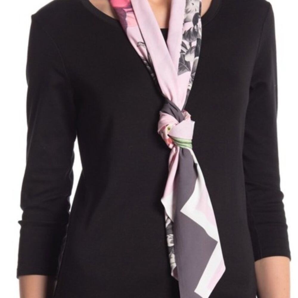 Ted Baker Palace Gardens Floral Chevron Striped Pink Skinny Scarf 10”x 70” - Picture 10 of 10